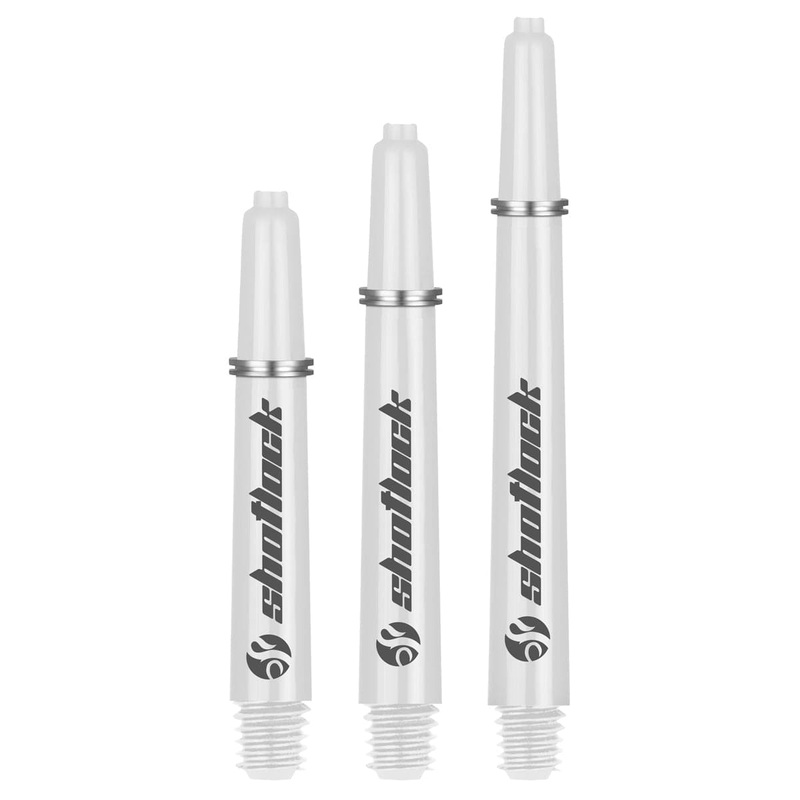 Shot Lock Dart Shafts – Durable Nylon Stems – with Shot Lock Rings – White Short
