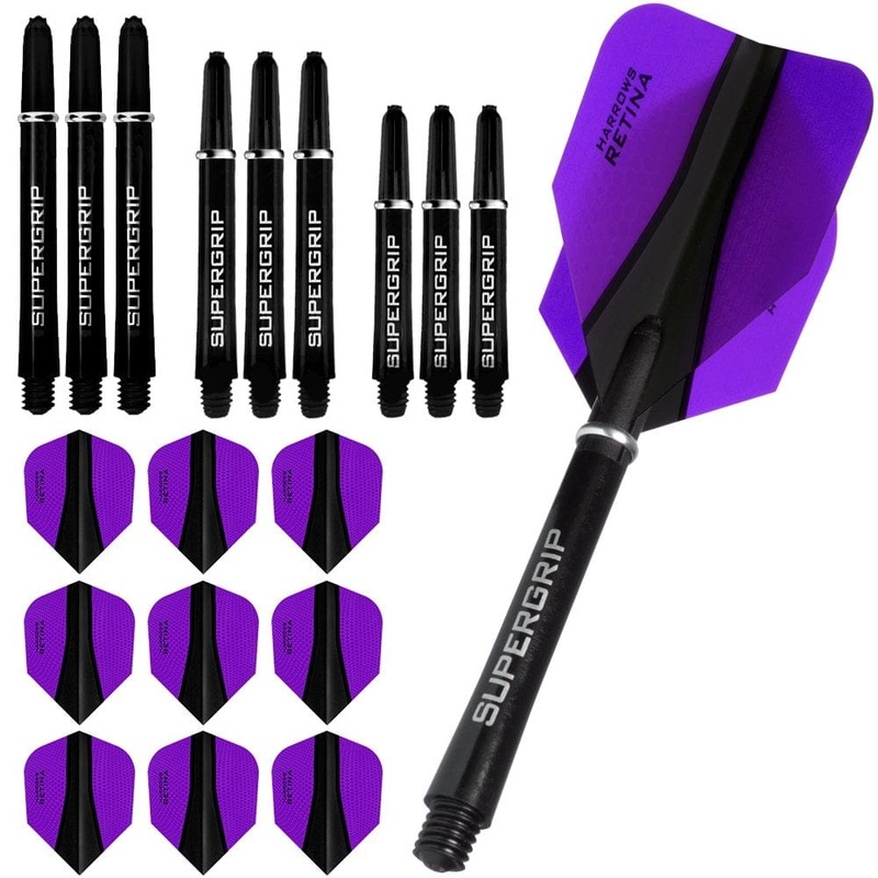 Harrows Retina-X Dart Flights and Shafts Combo Kit – 3 Sets – Purple