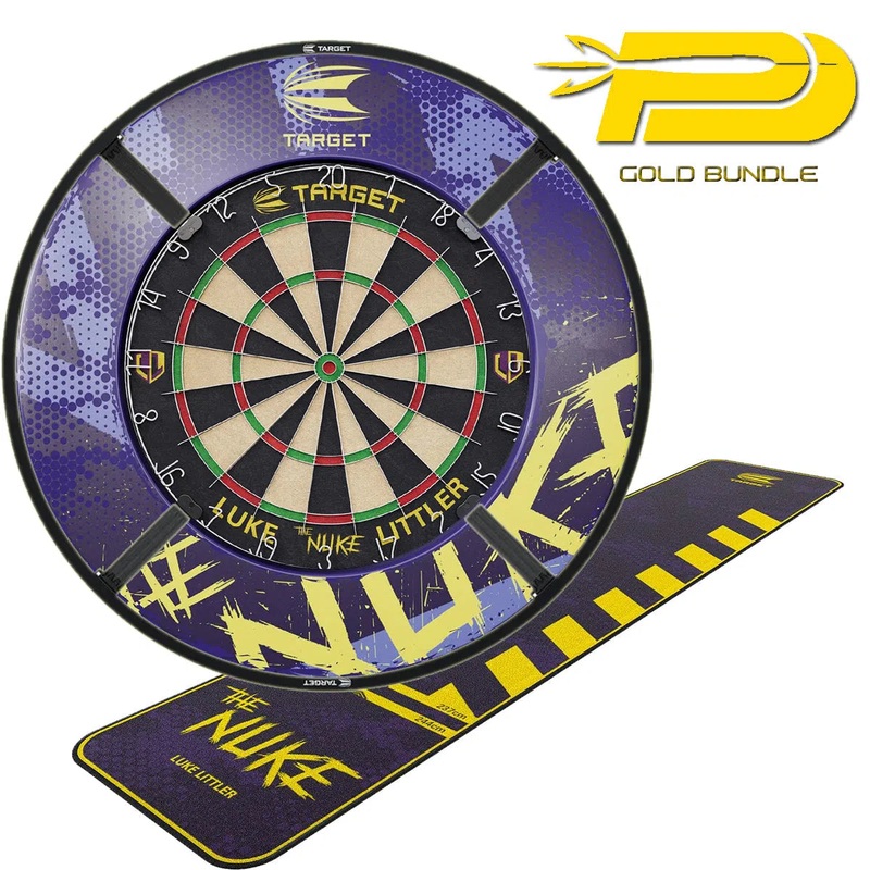 Target Darts Luke Littler GOLD Bundle – Surround, Mat, Dartboard and Corona Light
