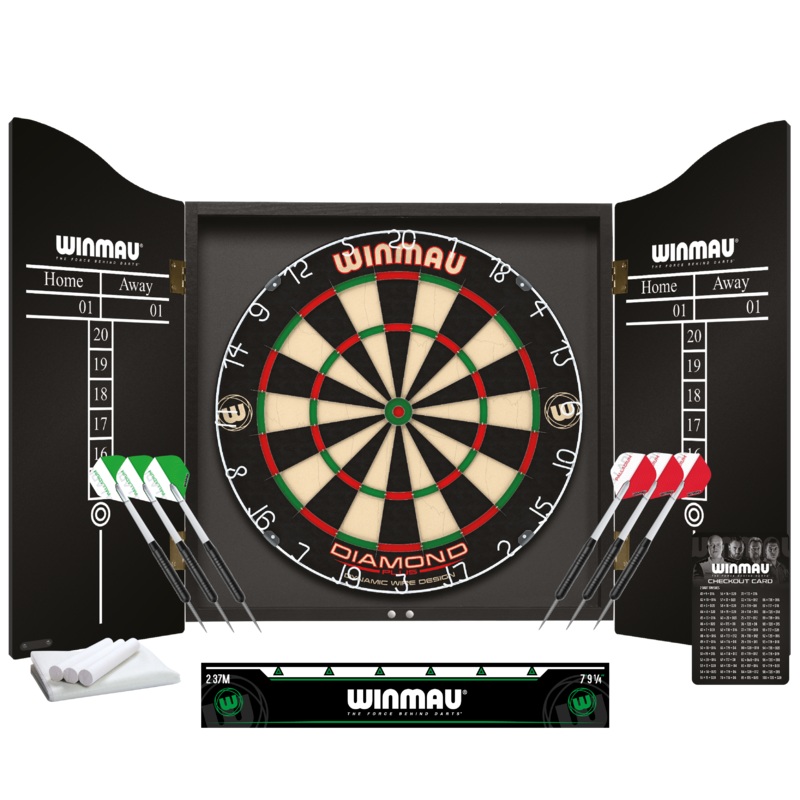 Winmau Diamond Plus Professional Darts Set Black Includes Diamond Plus Dartboard Official Oche throw line; Chalk; Towel