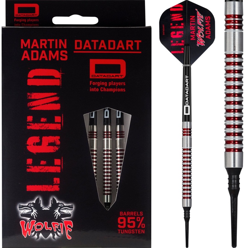 *Datadart Martin Adams 95 Darts – Soft Tip – Wolfie – Electro Red & White 21g