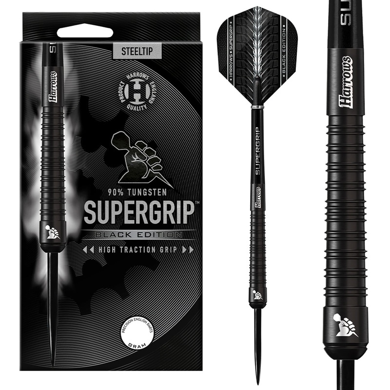 Harrows Supergrip Black Edition 90% Tungsten Steel Tip Darts 21 Gram
