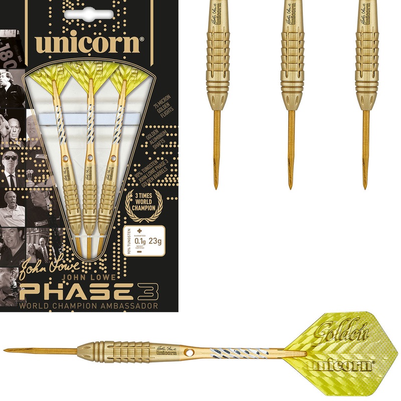 John Lowe Phase 3 World Champion 90% Tungsten Steel Tip Darts by Unicorn 21 Gram