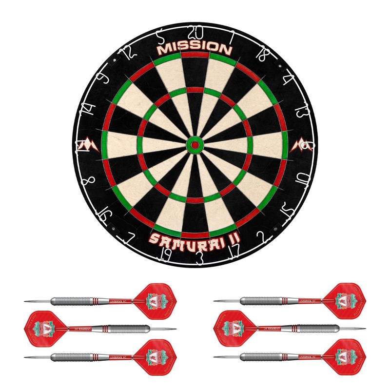 Mission Samurai II x Liverpool Dartboard Set – Dart Board & 2 sets of Brass Darts – Red