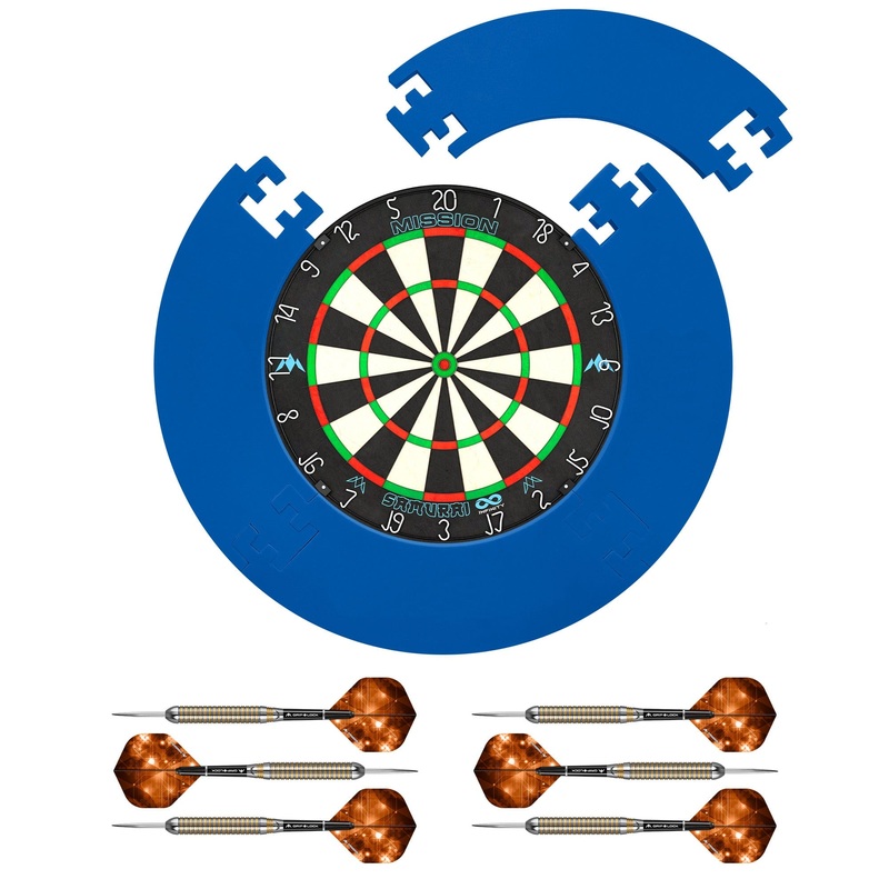 Mission Samurai Infinity Dartboard Set – Dart Board, Jigsaw Surround & 2 sets of Brass Darts – Blue