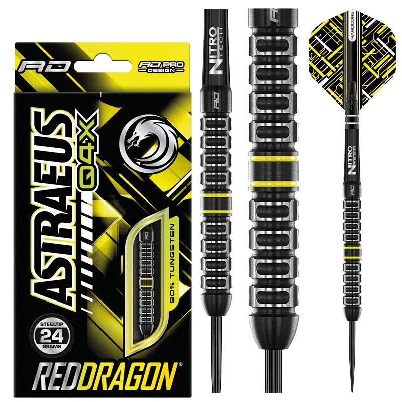 Red Dragon ASTRAEUS Q4X PARALLEL Steel Tip Dart Set 24 gram 90% Tungsten