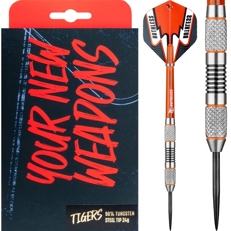 Ruthless Tigers Darts – 90% Steel Tip Tungsten – Twin Knurl – 24g 24g