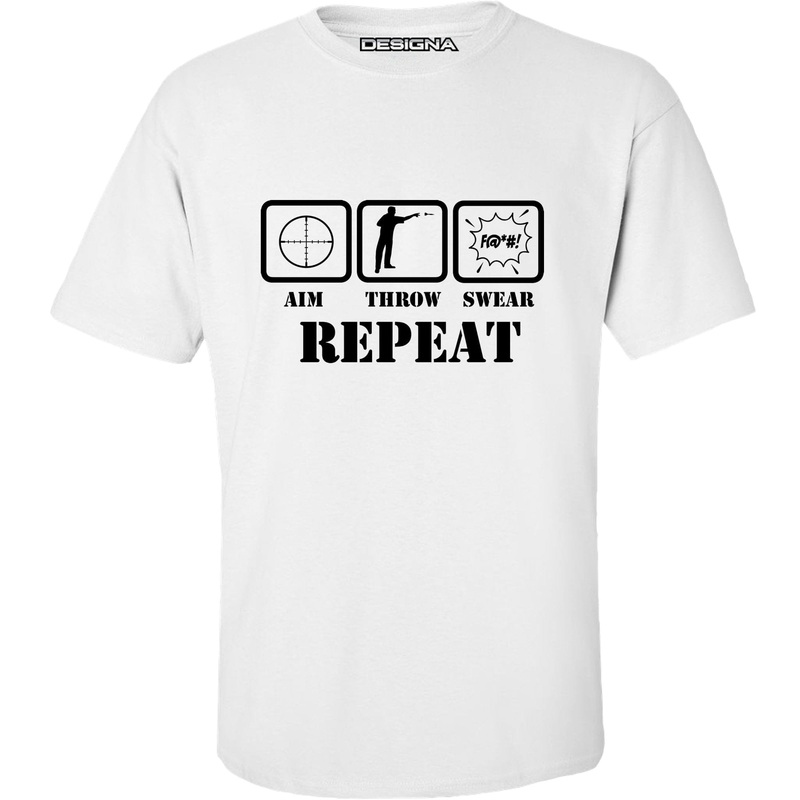T Shirt – Humour Dart T-Shirt – White – Aim Throw Swear Repeat 2XL