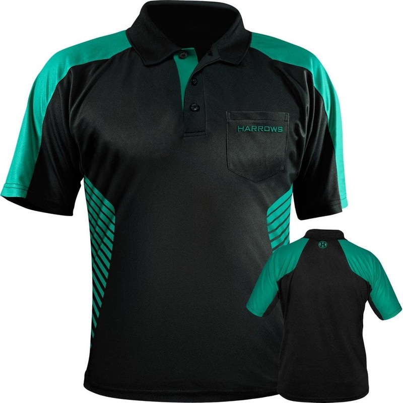 *Harrows Vivid Dart Shirt – with Pocket – Black & Jade 2XL