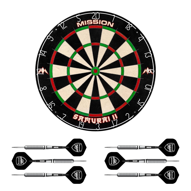 Mission Samurai II x Arsenal Dartboard Set – Dart Board & 2 sets of Brass Darts – Red