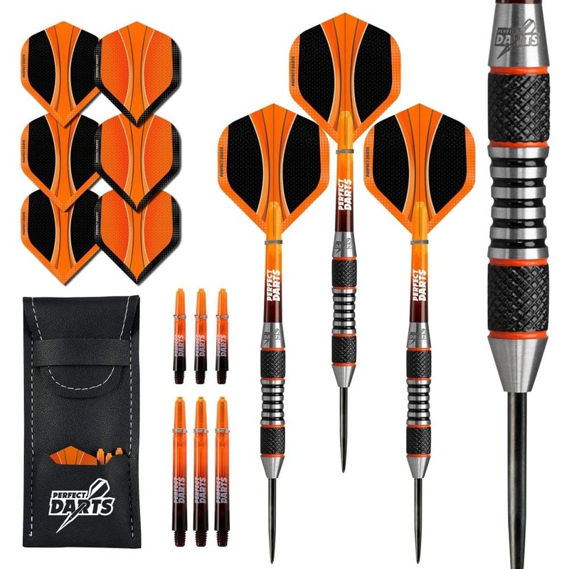 Perfect Darts – Steel Tip – 90% Tungsten – Solarfox 4 – Knurled – Black & Orange 26g