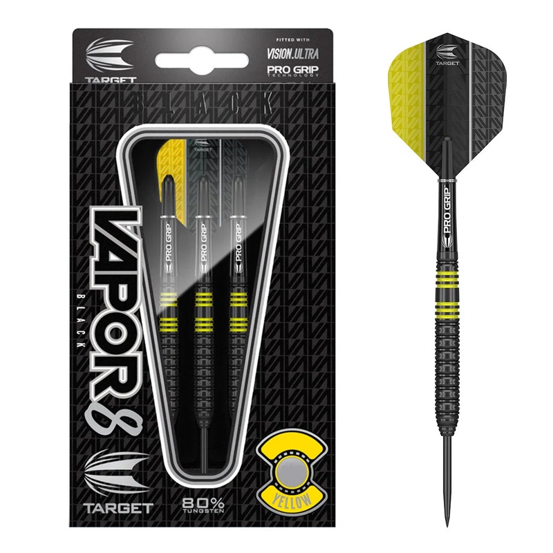 Target Darts Vapor8 80% Tungsten Black/Yellow Steel Tip Darts 22 GRAM