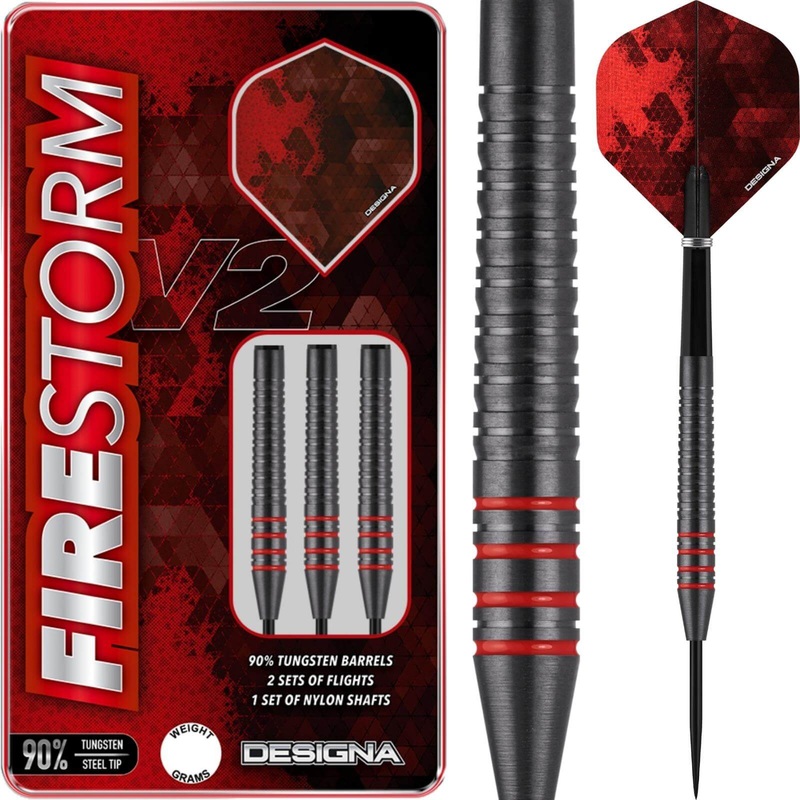 Designa – Firestorm V2 Ringed Darts – Steel Tip – 90% Tungsten – 22g 24g 22 grams