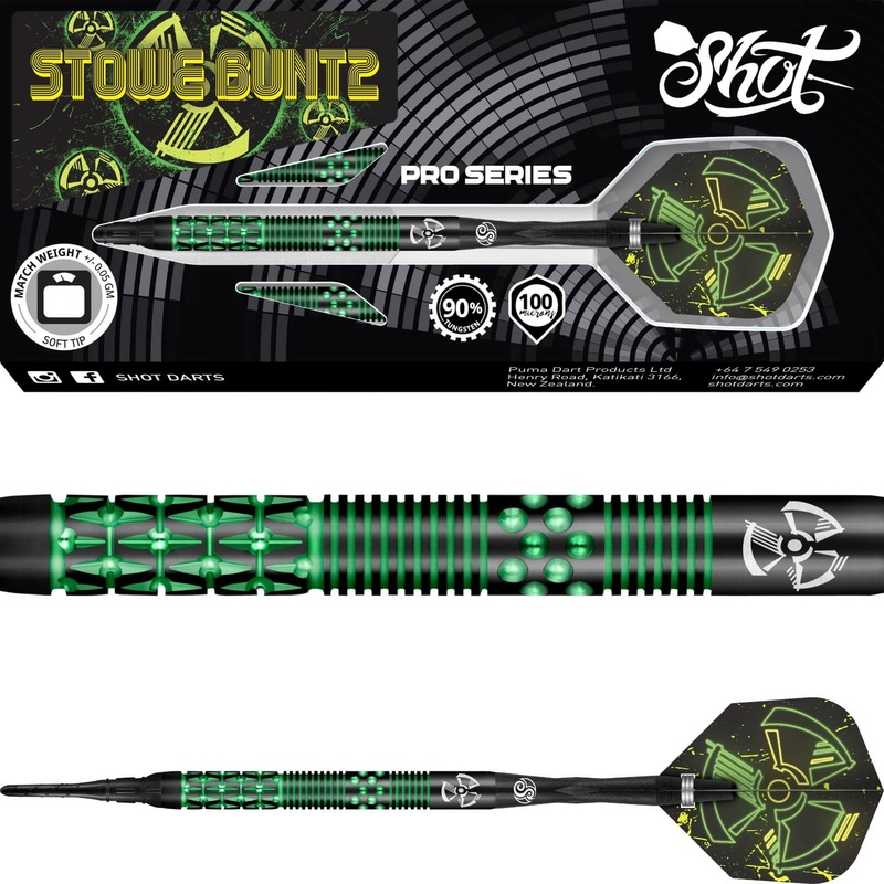 Shot – Stowe Buntz 2.0 Black Ti Darts – Soft Tip – 90% Tungsten – 21g
