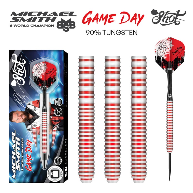 Shot Michael Smith Game Day Steel Tip Dart Set-90% Tungsten Barrels-26gm
