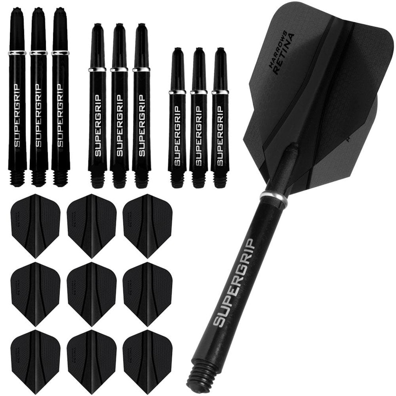 Harrows Retina-X Dart Flights and Shafts Combo Kit – 3 Sets – Black