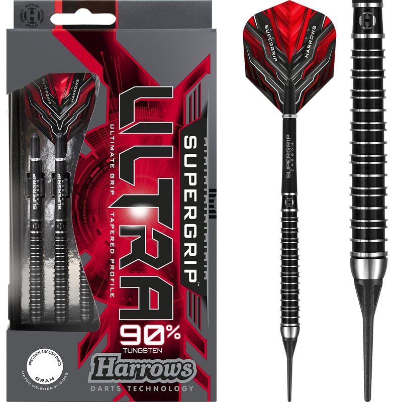 Harrows Supergrip Ultra Darts – Soft Tip – Black 18g