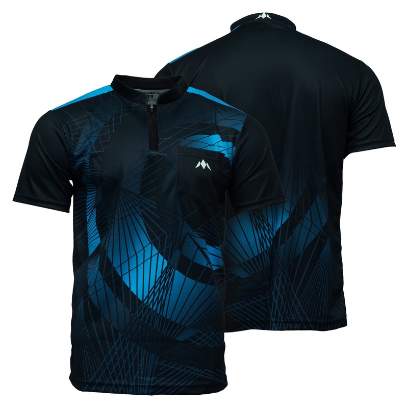 Mission Darts Orb Dart Shirt – Collarless – Lightweight – Black & Blue Small