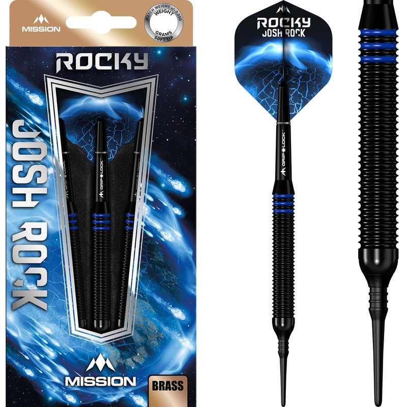 *Mission Josh Rock Darts – Soft Tip – Brass – Rocky – Black & Blue 18g