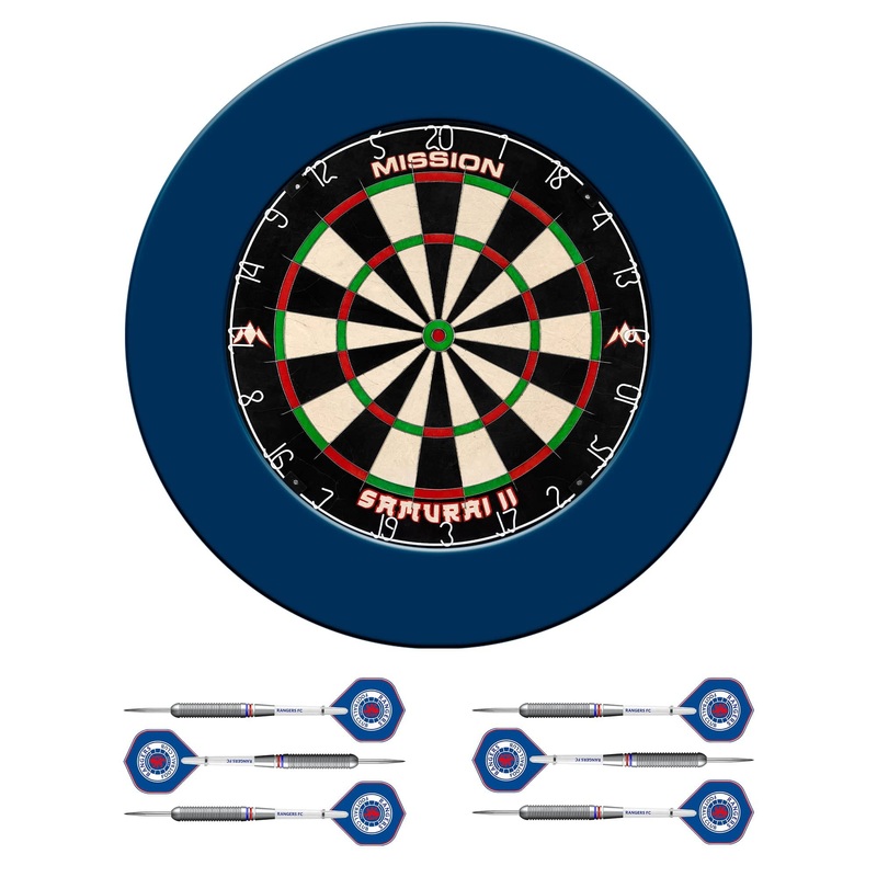 Mission Samurai II x Rangers Dartboard Set – Dart Board, Surround & 2 sets of Brass Darts – Blue