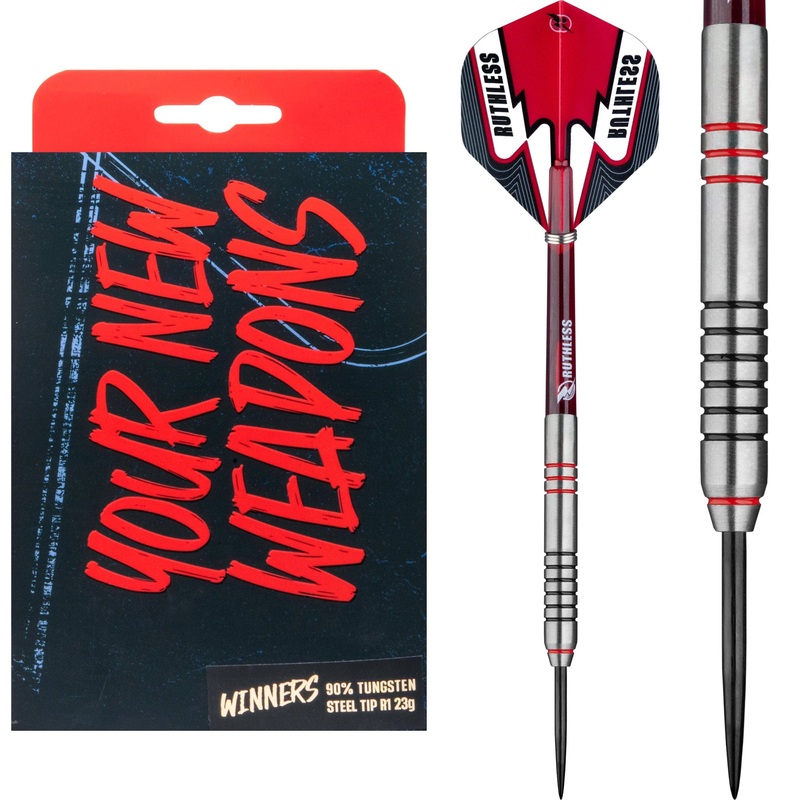 Ruthless Winners Darts – Steel Tip – Ringed – Black & Red – 23g 23g