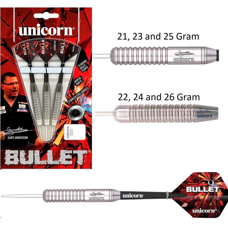 Unicorn Gary Anderson Bullet Stainless Steel, Steel Tip Darts 21 Gram