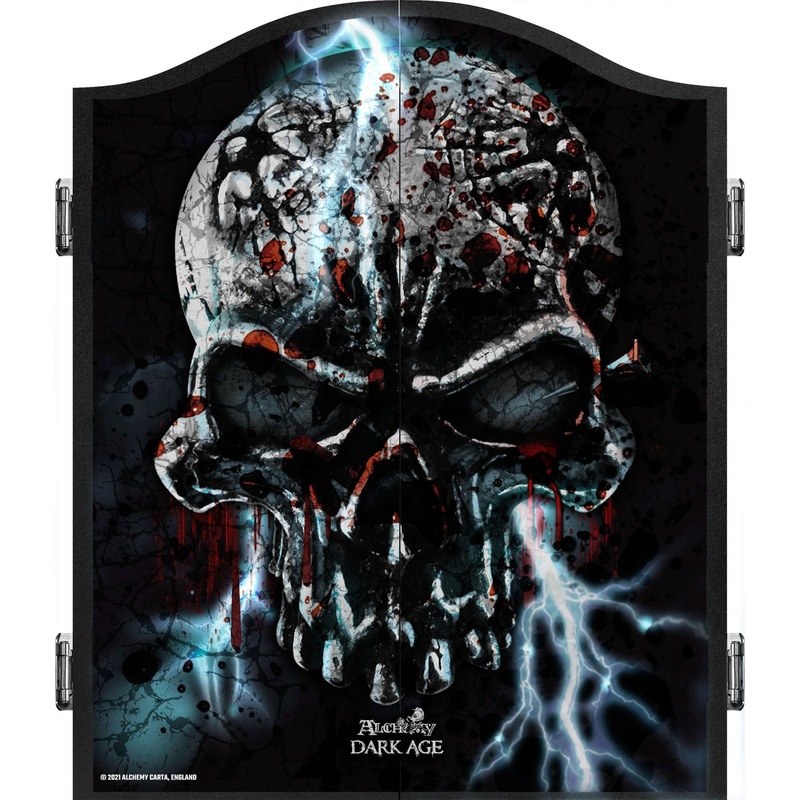 Alchemy Dartboard Cabinet – Official Licensed – Professional Design – Black – Lightning Skull