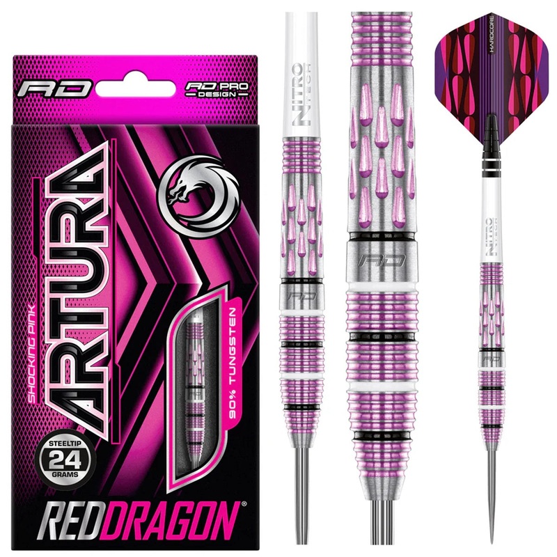 Artura Shocking Pink 90% Tungsten Steel Tip Darts by Red Dragon 24 Gram