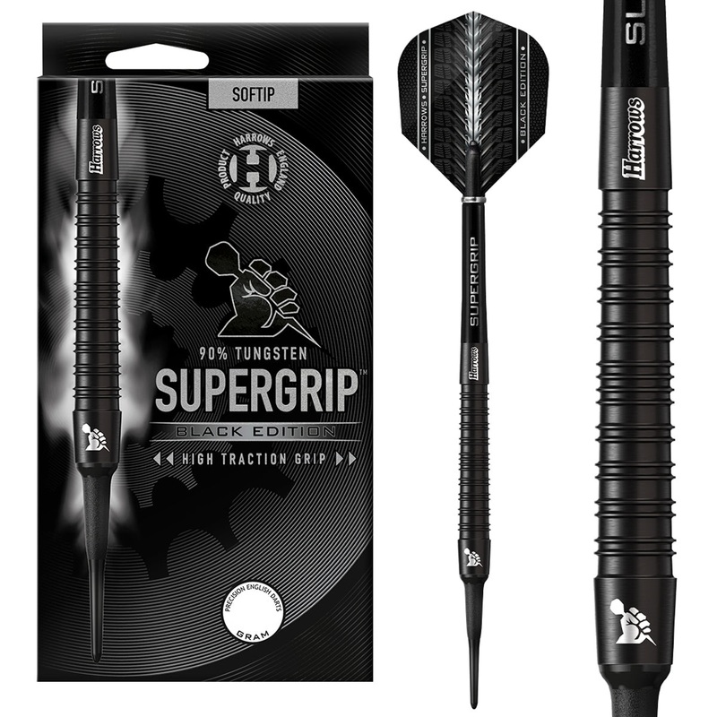 Harrows Supergrip Black Edition 90% Tungsten Soft Tip Darts 16 Gram
