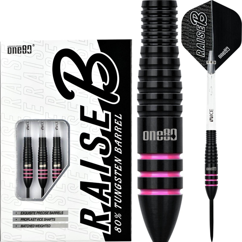One80 – Raise B Darts – Pink – Steel Tip – 80% Tungsten – 21g 23g 21 grams