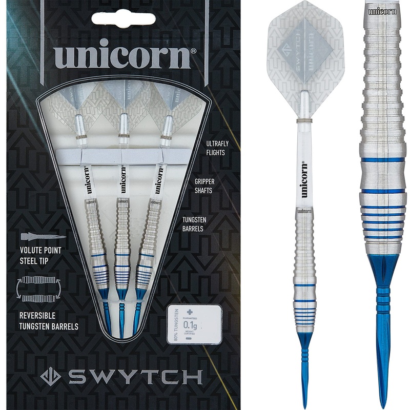 *Unicorn Swytch Darts – Steel and Soft Tip – Reversible Barrels – Blue 22g