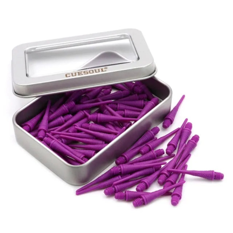 CUESOUL Soft Tip Darts Points 2BA Thread Pack of 100 in Tin – Purple