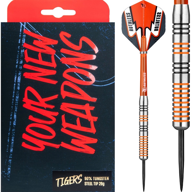 Ruthless Tigers Darts – 90% Steel Tip Tungsten – Ringed – 29g 29g