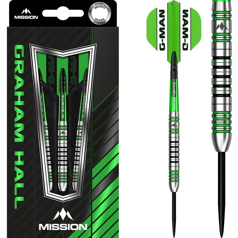Mission Graham Hall Darts – Steel Tip – 90% – Black & Green 22g
