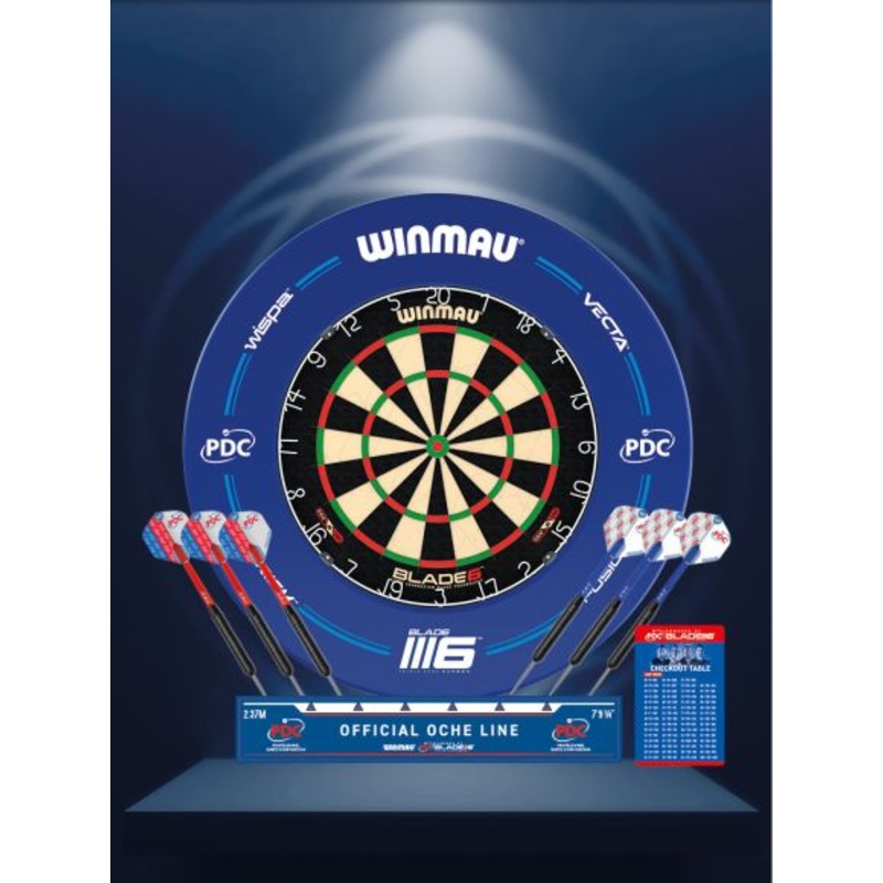 Winmau PDC Blade 6 Surround Set Blue Includes Blade 6 Dartboard PDC Blue Surround Precision Darts Oche Line Checkout Card