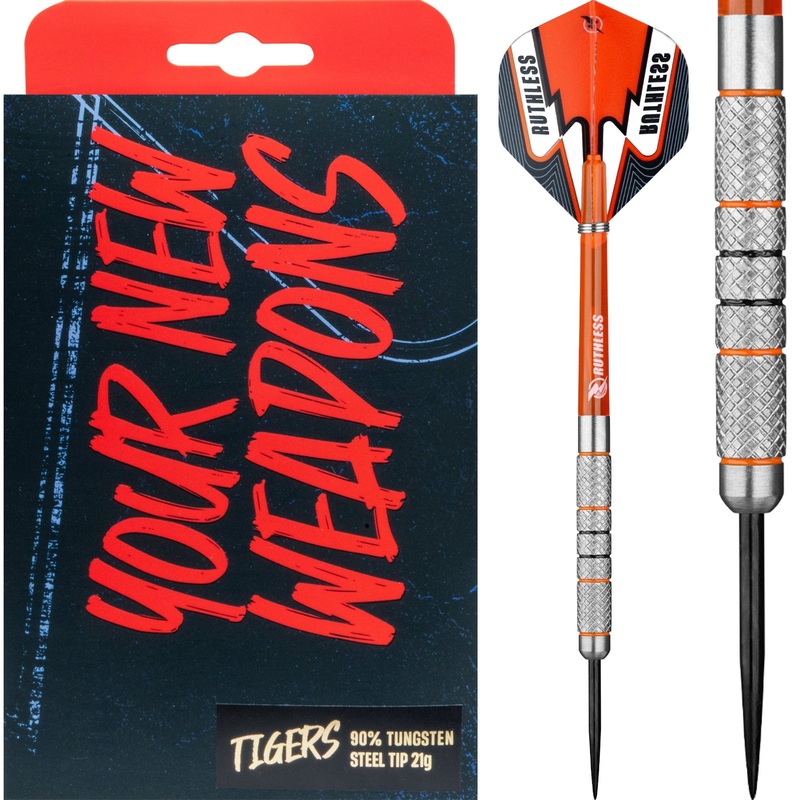 Ruthless Tigers Darts – 90% Steel Tip Tungsten – Full Knurl – 21g 21g