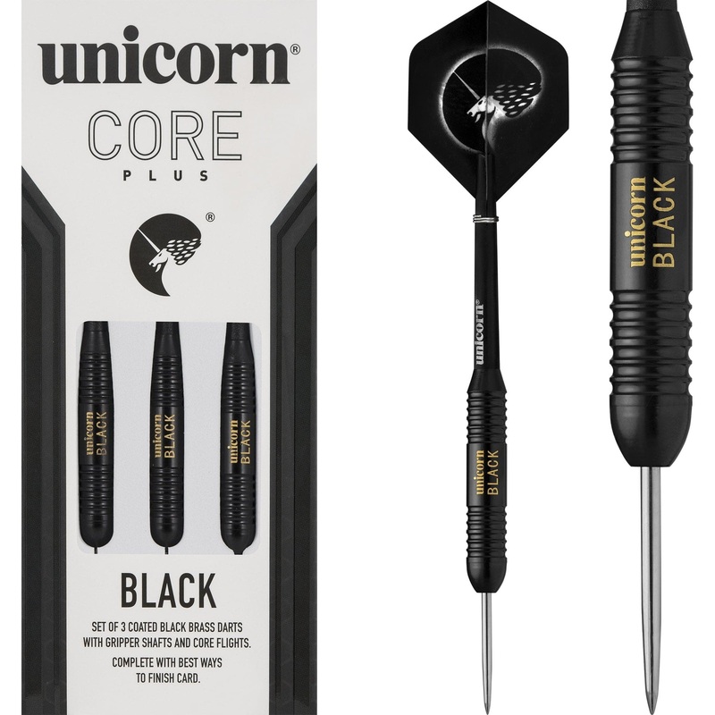 Unicorn Core Plus Black Brass Darts – Steel Tip – Twin Ring 22g