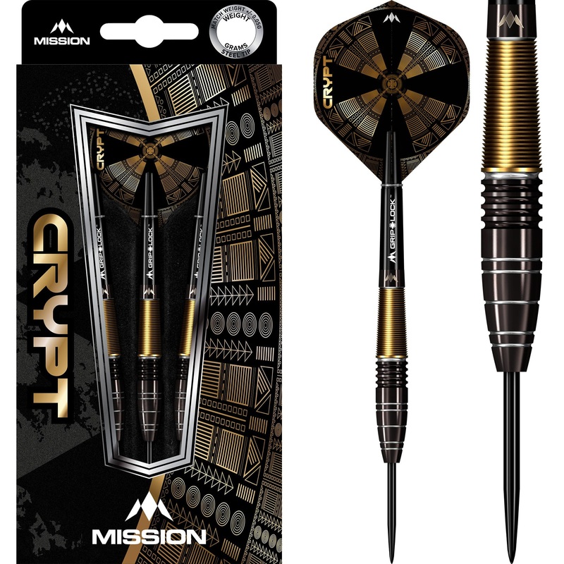 Mission Crypt Darts – Steel Tip – M1 – Black & Gold 22g