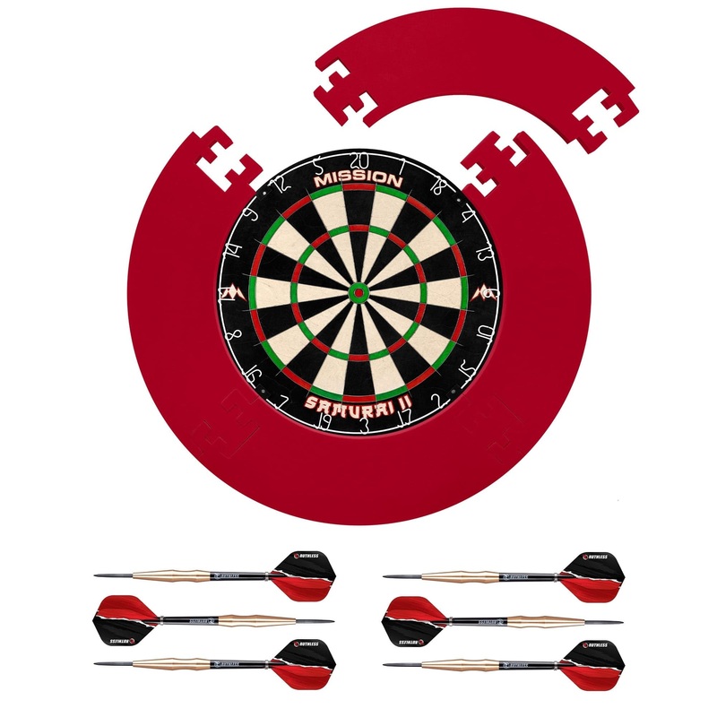 Mission Samurai II Dartboard Set – Dart Board, Jigsaw Surround & 2 sets of Brass Darts – Red