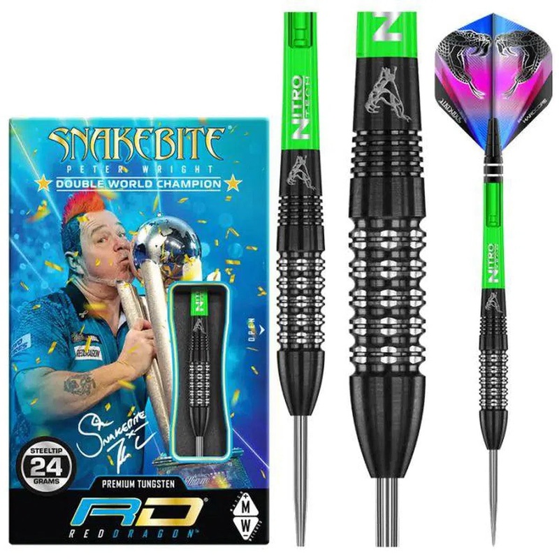 Red Dragon Peter Wright Black Strike 90% Tungsten Steel Tip Darts 24 GRAM