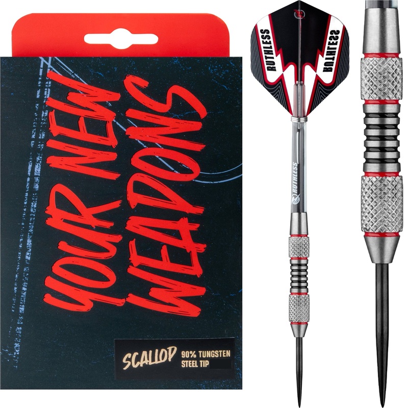 *Ruthless Scallop Darts – Steel Tip – Twin Knurl – Black & Red – 21g 21g