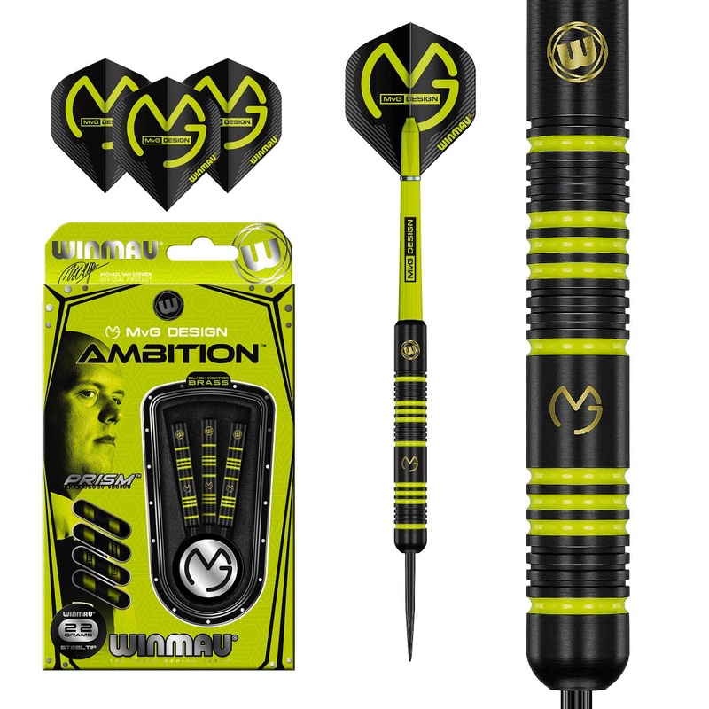 Michael Van Gerwen MVG Ambition Black Brass Steel Tip Darts by Winmau 22 Gram
