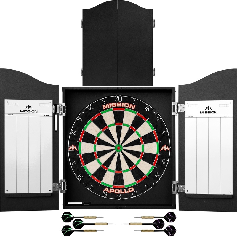 Mission Home Darts Centre – Cabinet, Dartboard, 6 Darts – Plain Black