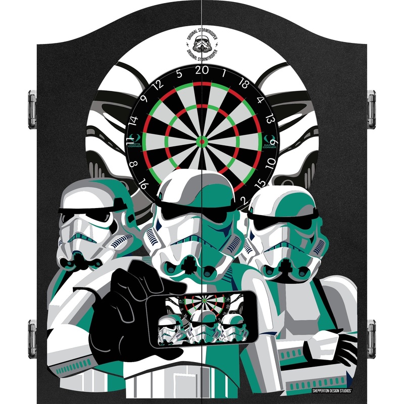 Original StormTrooper Dartboard Cabinet – C1 – Black Base – Storm Trooper – Selfie