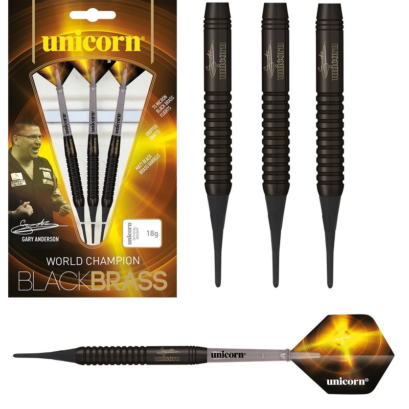 Unicorn Gary Anderson Style 2 Black Brass Soft Tip Darts 17 Gram