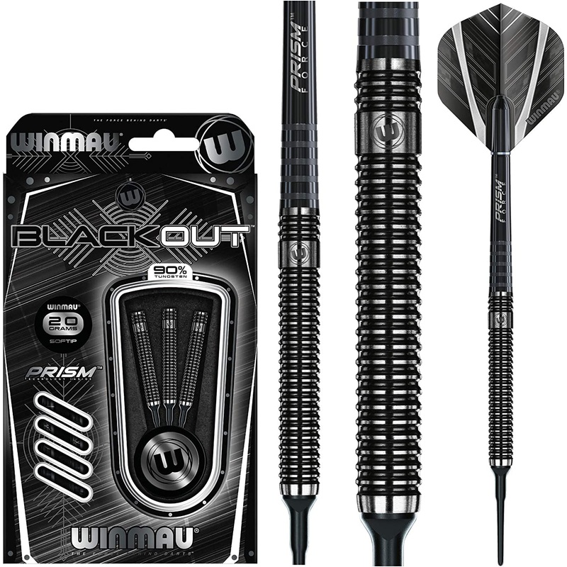 Winmau Blackout 90% Tungsten Soft Tip Darts – Straight Barrel 18 Gram