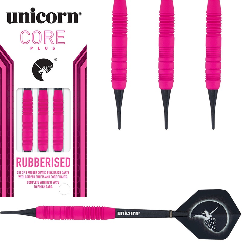 Core Plus Pink Rubber Coated Brass Soft Tip Darts by Unicorn 17 Gram