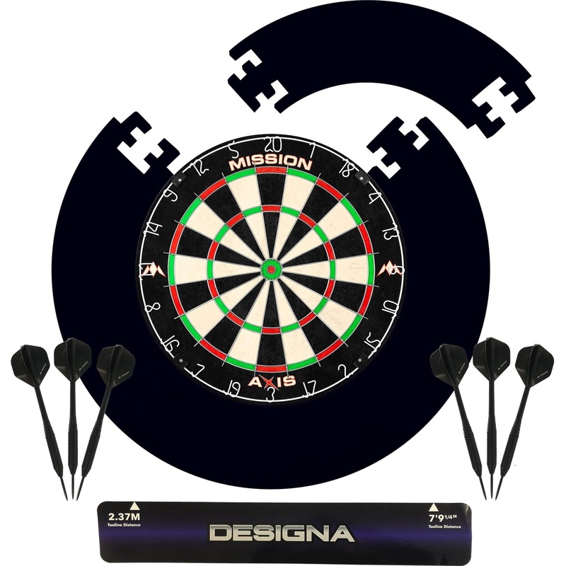 Dartboard Set: Mission Axis Dartboard + Black Jigsaw Surround + Throwline + 6 Darts