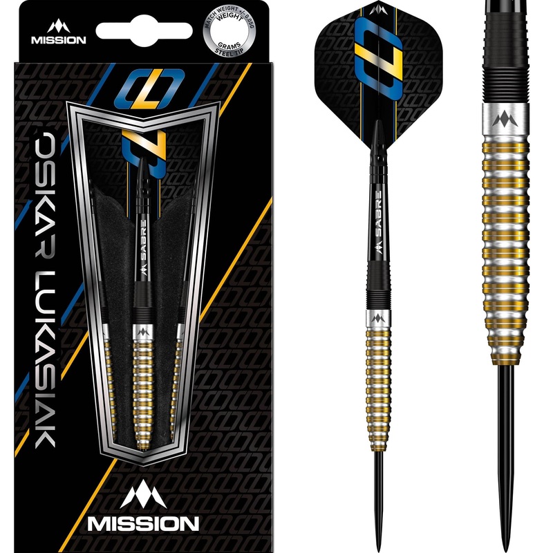 Mission Oskar Lukasiak Darts – Steel Tip – 95% Tungsten – Black & Gold PVD 22g
