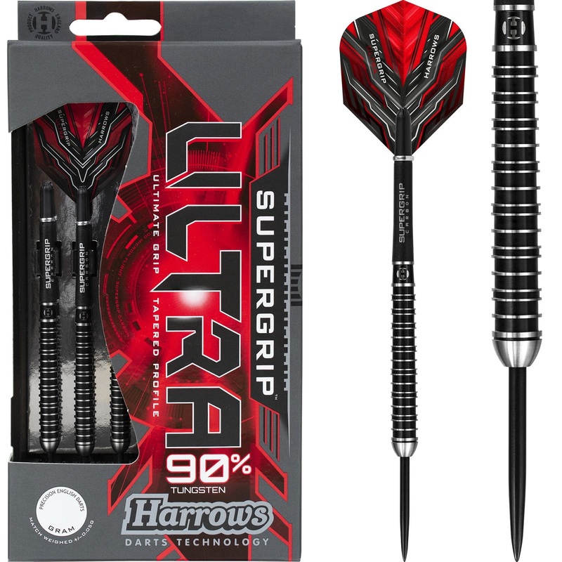 Harrows Supergrip Ultra Darts – Steel Tip – Black 21g